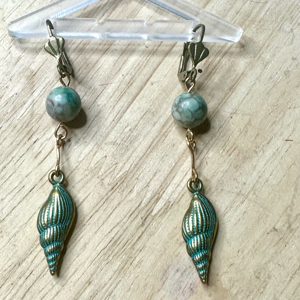 Hand Crafted beach Sea Shell Dangle Earrings with Beads